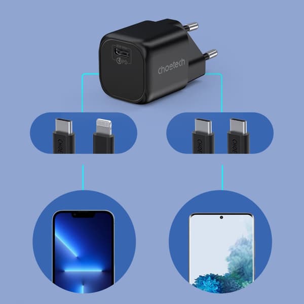 GaN USB Type C PD 30W seinälaturi, musta