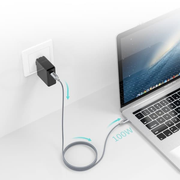 Kabel USB Type C - USB Type C 5A 100W PowerDelivery 480Mbps 1,8 m grå
