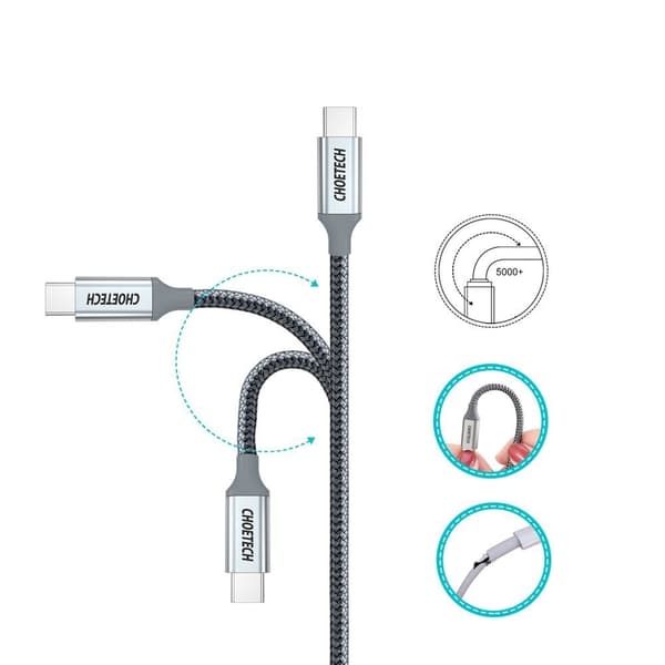 Kabel USB Type C - USB Type C 5A 100W PowerDelivery 480Mbps 1,8 m grå
