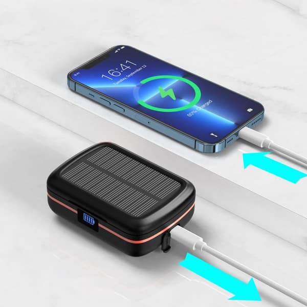 Vedenpitävät langattomat TWS-kuulokkeet aurinkolaturilla ja 2500mAh virtapankilla, musta