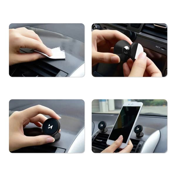 Biltelefonholder for dashbord, magnetisk, 360 grader, svart