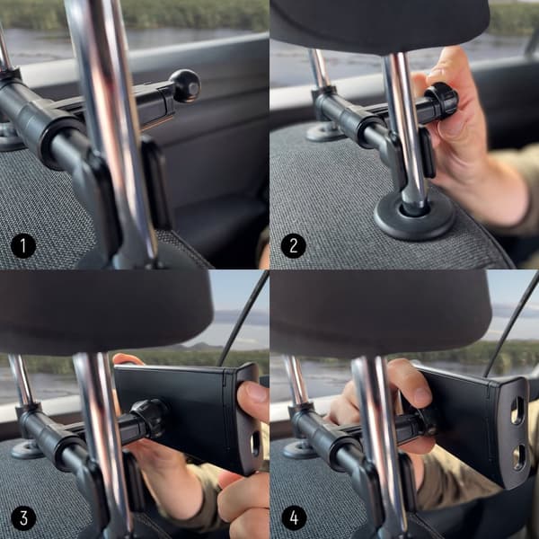 Bilnettbrettholder for hodestøtte med oppheng, sort 2in1