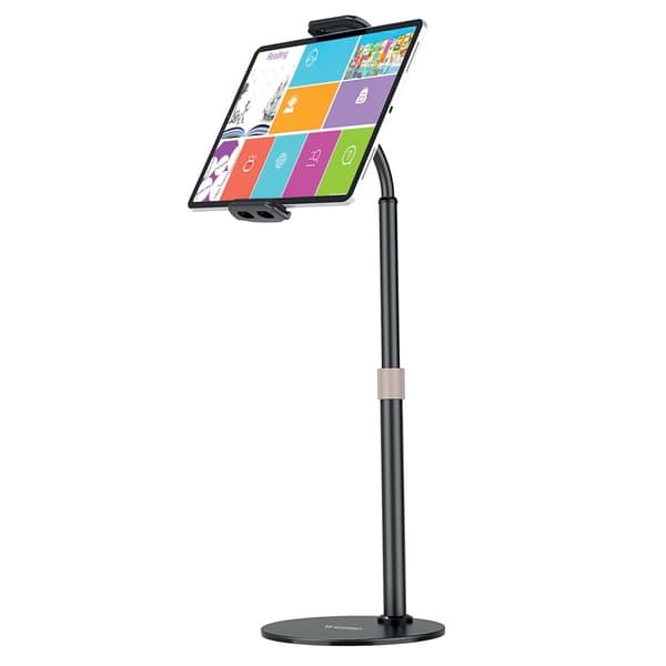 Tablet- og telefonstativ på skrivebordet, sort