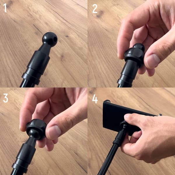 Lang, fleksibel telefon- og tabletholder fastgjort til skrivebordet, sort