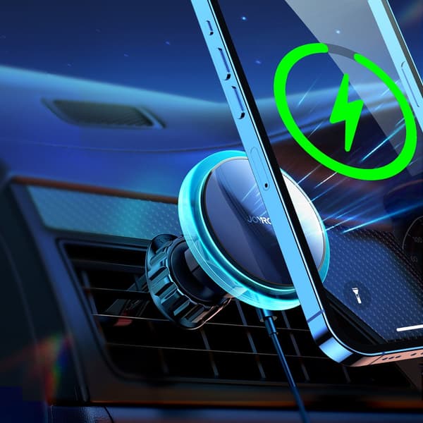 Biltelefonholder med Qi 15W MagSafe induktiv oplader, sølvgitter