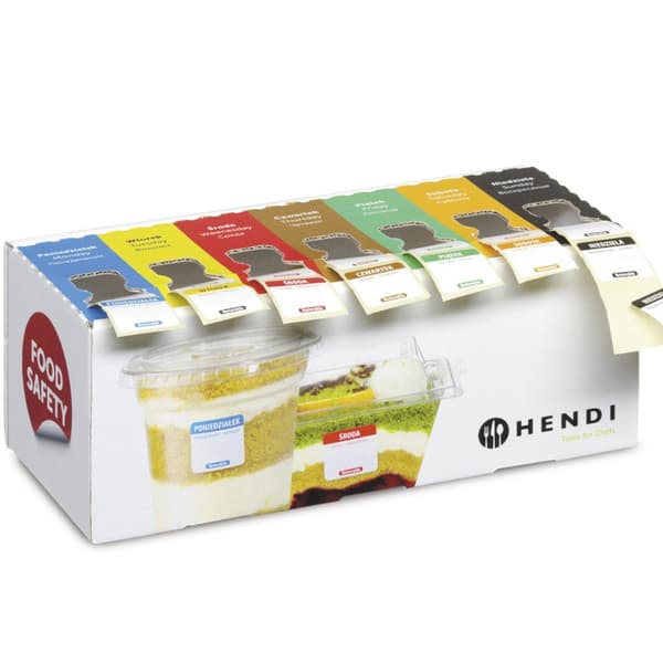 Set med återanvändbara livsmedelssäkerhetsetiketter för alla dagar i veckan med dispenser - Hendi 850305
