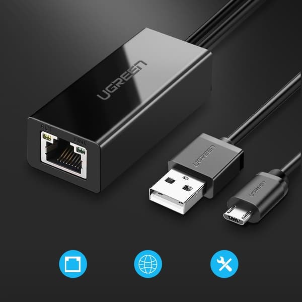 Externt LAN micro USB-nätverkskort 100Mbps för Chromecast 1m svart