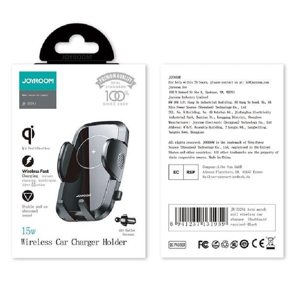 Biltelefonholder til grill, Qi oplader 15W, sort