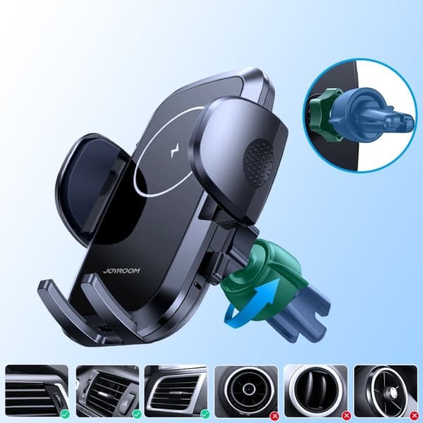 Biltelefonholder til grill, Qi oplader 15W, sort