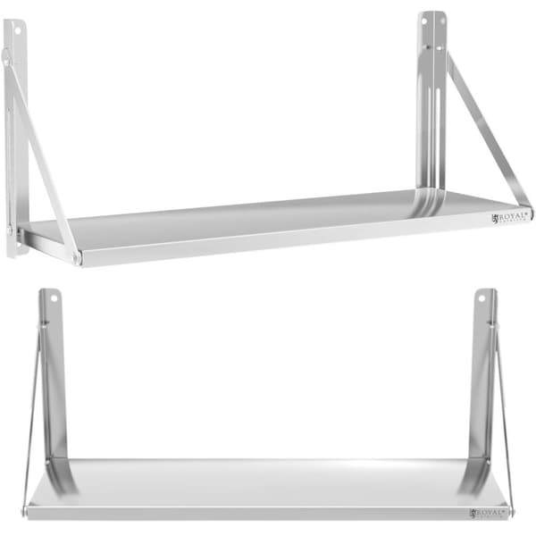 Gastronomi vägghylla, hopfällbar, rostfritt stål, upp till 40 kg, 100 x 30 cm