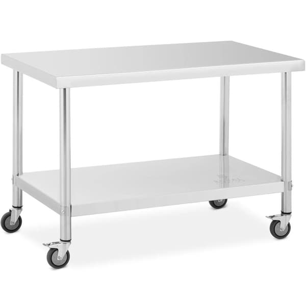 Cateringbord i metall på hjul med hylle, STÅL 70 x 120 cm