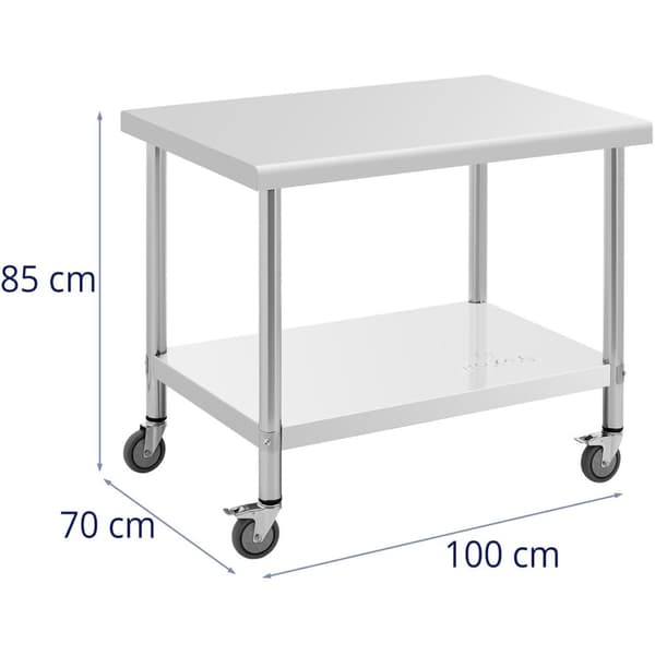 Cateringbord i metall på hjul med hylla, STÅL 70 x 100 cm
