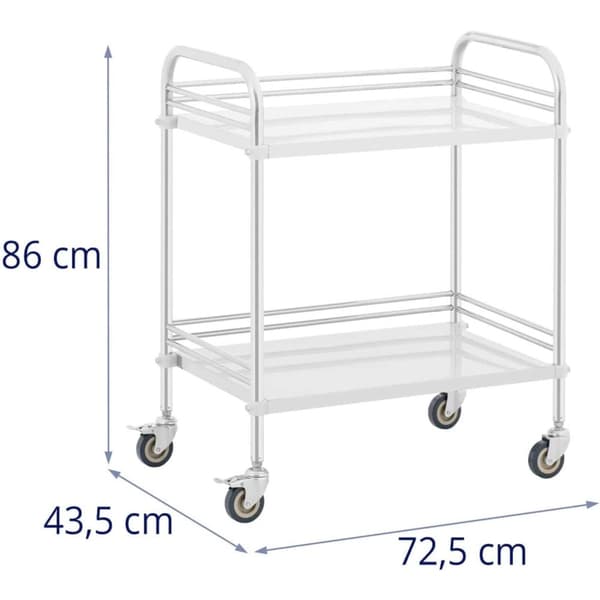 Laboratoriekosmetikkbehandlingsvogn laget av stål, 2 hyller, 73 x 44 x 86 cm, 20 kg