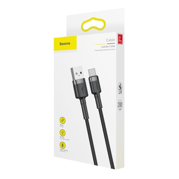 Slitstark flexibel kabel USB-C QC3.0 2A 2M svart och grå