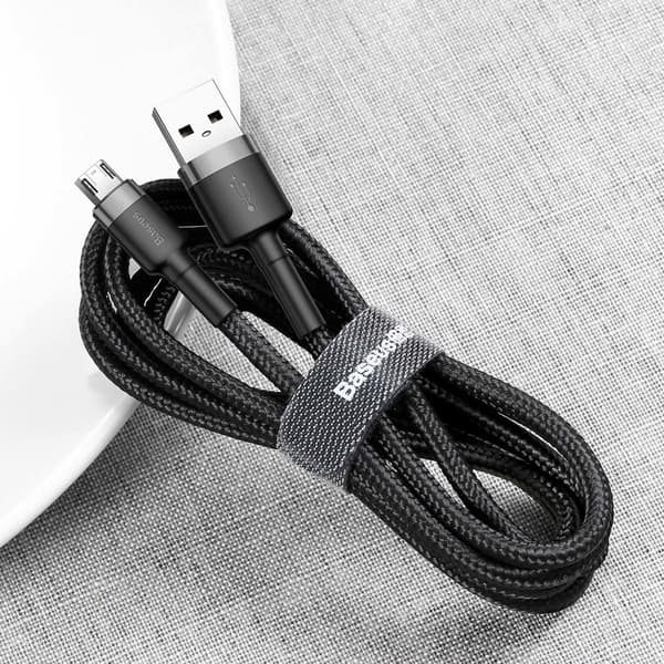 Slitstark flexibel kabel USB microUSB QC3.0 2.4A 0.5M svart och grå