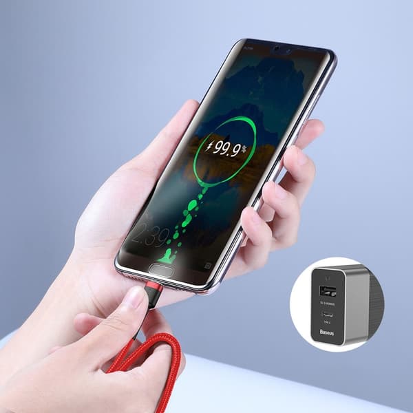 Kestävä joustava USB-C PD-kaapeli PD 2.0 60W 20V 3A QC3.0 2M punainen