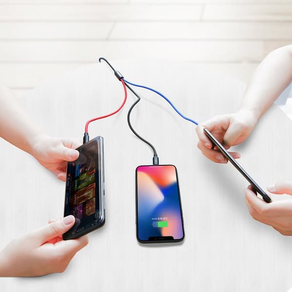 Slitstark kabel 3in1 USB microUSB Iphone Lightning USB-C 3.5A 1.2M svart