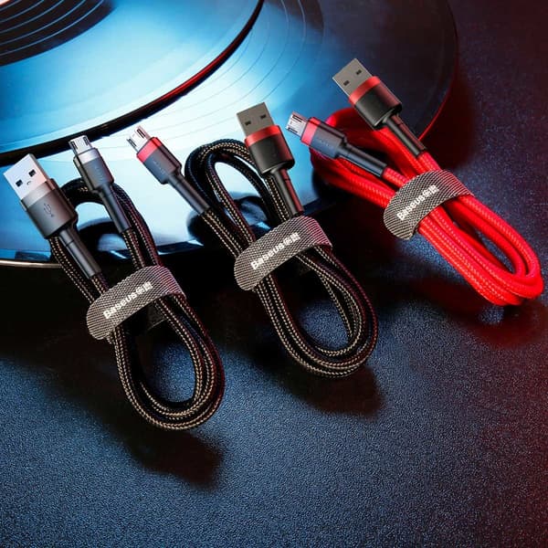 Kestävä joustava kaapeli USB microUSB QC3.0 2.4A 1M punainen