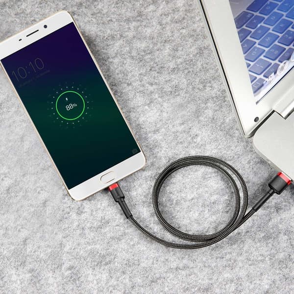 Slitstark flexibel kabel USB microUSB-kabel 1,5A 2M svart och röd
