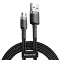 Miniatyrbild 1 av 8: Slitstark flexibel kabel USB microUSB QC3.0 2.4A 1M svart och grå