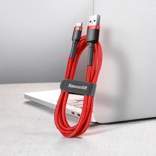 Holdbart fleksibelt kabel USB-C QC3.0 3A 1M rød