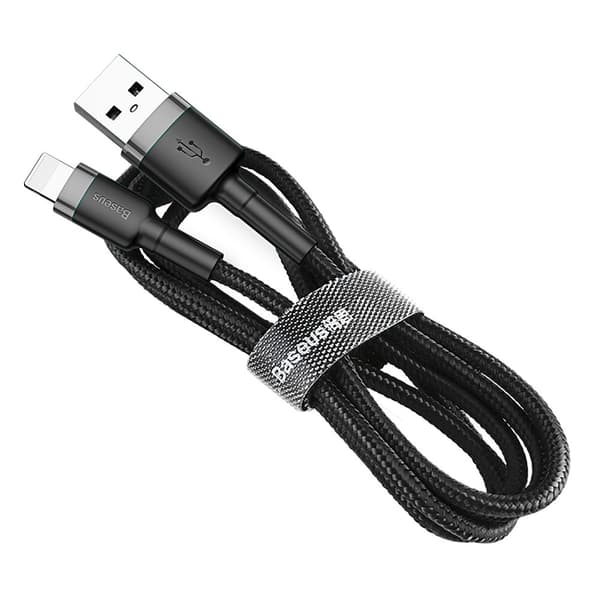 Slitstark nylon USB-kabel Iphone Lightning QC3.0 2A 3M Svart och Grå