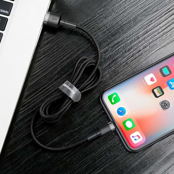 Slitstark nylon USB-kabel Iphone Lightning QC3.0 2A 3M Svart och Grå