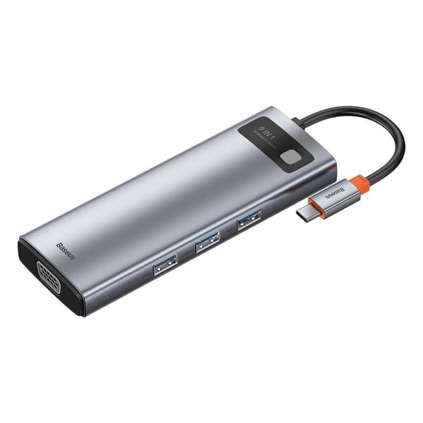 Multifunktionel HUB 9i1 USB-C 3xUSB 3.2 PD VGA Full HD HDMI 4K TF og SD-kortlæser RJ45 grå