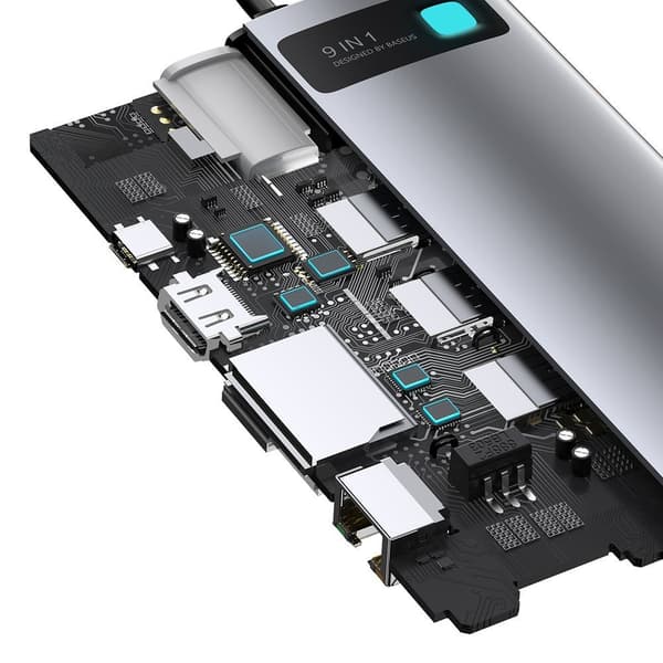Multifunktionel HUB 9i1 USB-C 3xUSB 3.2 PD VGA Full HD HDMI 4K TF og SD-kortlæser RJ45 grå