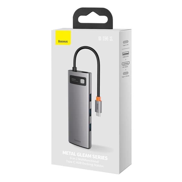 Multifunktionell 8in1 USB HUB USB-C PD 100W HDMI SD- och microSD-kortläsare 3x USB 3.2 RJ45 Grå