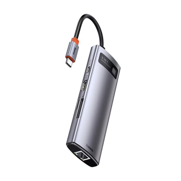 Multifunktionell 8in1 USB HUB USB-C PD 100W HDMI SD- och microSD-kortläsare 3x USB 3.2 RJ45 Grå