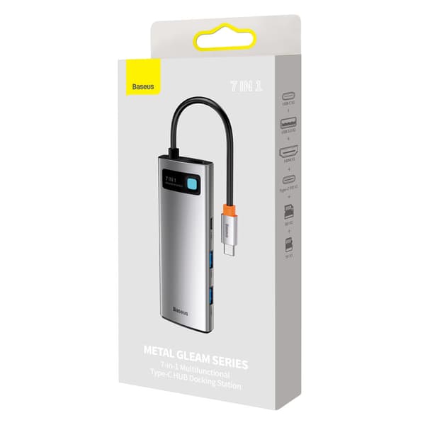 Multifunktionell USB HUB 7in1 Typ C HDMI TF-kortläsare PD grå