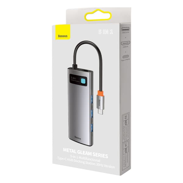 Multifunktionel USB HUB 5in1 USB-C PD 100W HDMI grå