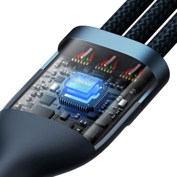 Flash Series II USB-C USB Type A-kabel Iphone Lightning microUSB 100W 1,5m blå