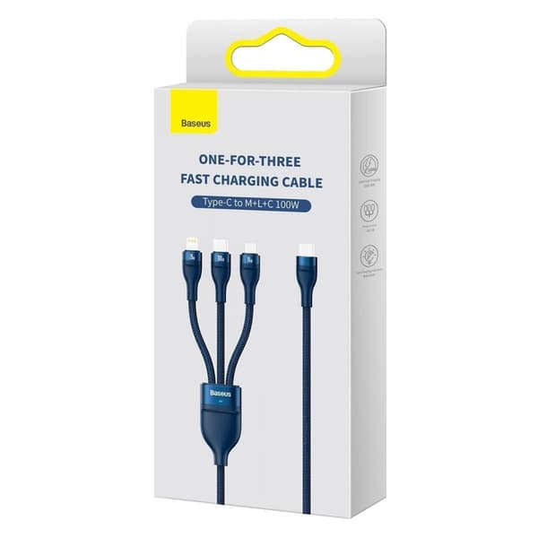 Flash Series II USB-C USB Type A-kabel Iphone Lightning microUSB 100W 1,5m blå