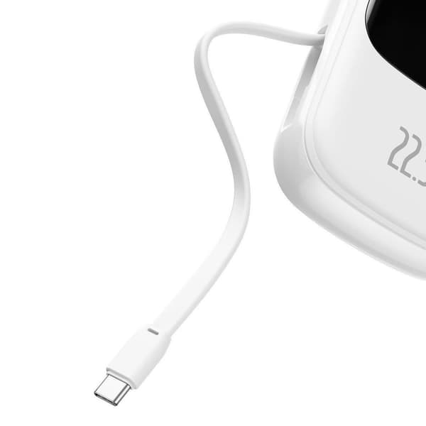 Powerbank med hurtiglading 20000mAh 22,5W QC-PD-SCP-FCP USB-C-kabel hvit