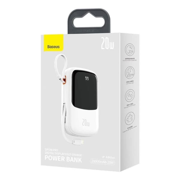 Powerbank med hurtiglading 20000mAh 20W QC-PD-SCP-FCP-kabel Iphone Lynhvit