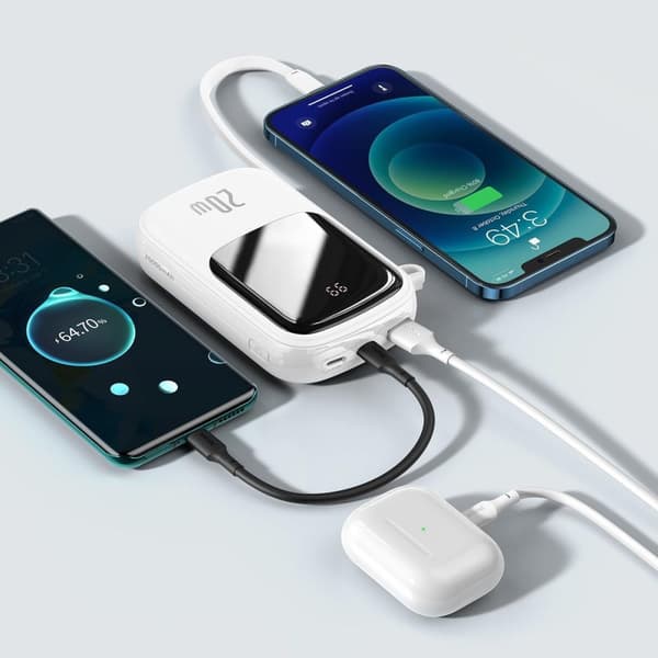 Powerbank med hurtiglading 20000mAh 20W QC-PD-SCP-FCP-kabel Iphone Lynhvit