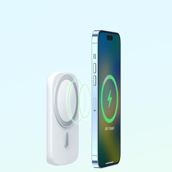 Powerbank med ring induktiv oplader med stativ op til 6000mAh 20W hvid