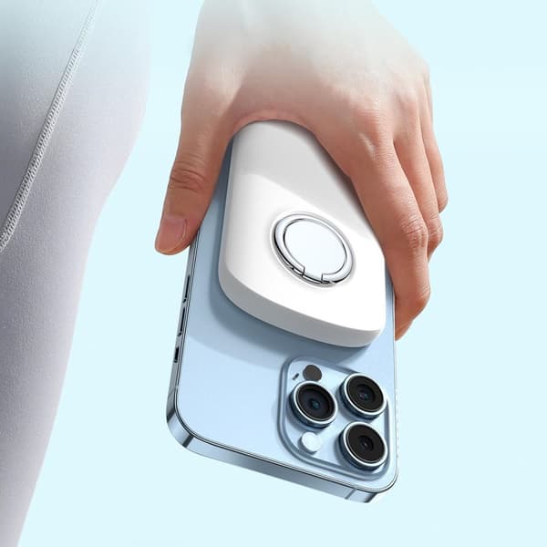 Powerbank med ring induktiv oplader med stativ op til 6000mAh 20W hvid