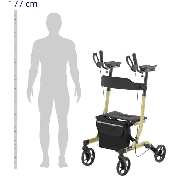 Firehjulet foldbar rollator til seniorer med sæde og taske op til 136 kg