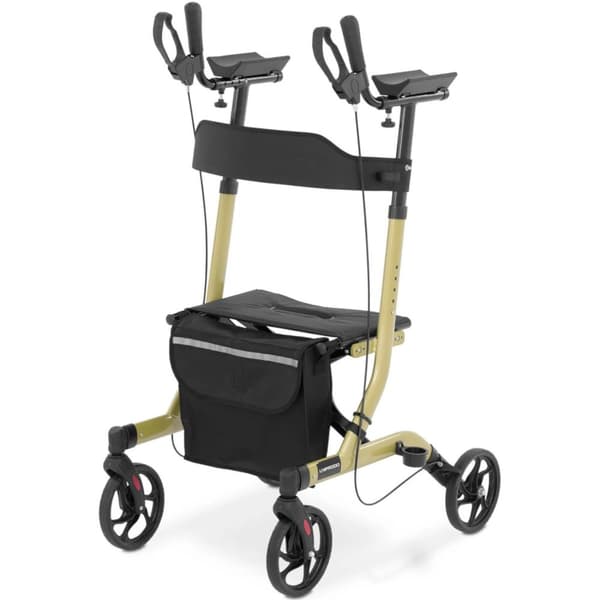 Firehjulet foldbar rollator til seniorer med sæde og taske op til 136 kg