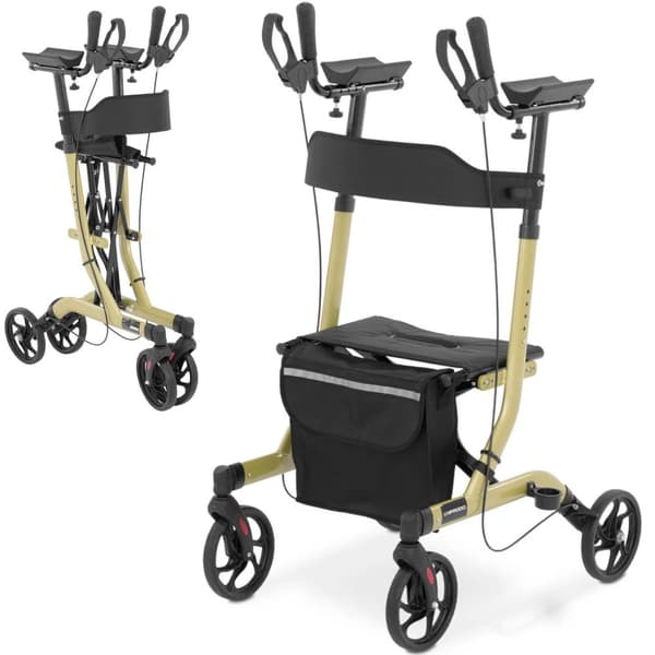 Firehjulet foldbar rollator til seniorer med sæde og taske op til 136 kg