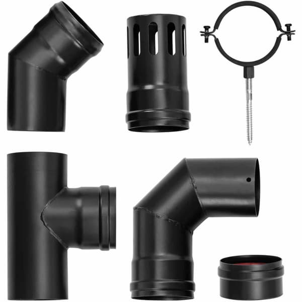 Set med skorstensrör för en pelletskamin av kolstål, dia. 80 mm