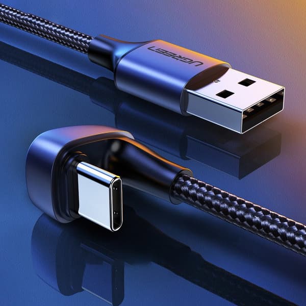 Vinklad USB - USB-C-kabel för QC AFC FCP-spelare 1m - grå