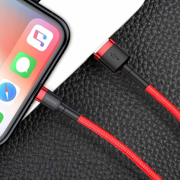 Slitesterk nylon USB-kabel - iPhone Lightning QC3 3m - rød