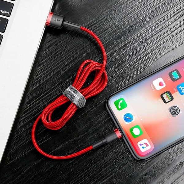 Slitesterk nylon USB-kabel - iPhone Lightning QC3 3m - rød