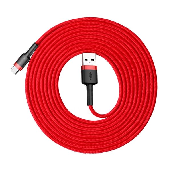 Slitstark nylonkabel USB - USB-C QC3 3m - röd