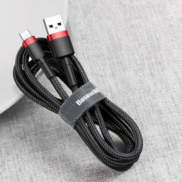 Slitstark nylonkabel USB - USB-C QC3 3m - röd