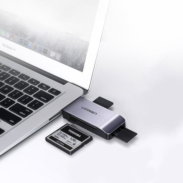 SD / micro SD / CF / MS hukommelseskortlæser, USB 3.0 stik - grå